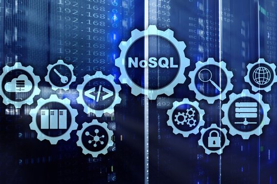 NoSQL. Structured Query Language. Database Technology Concept. Server room background.
