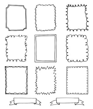 set of hand drawn doodle frames