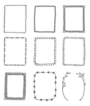 set of hand-drawn doodle frames