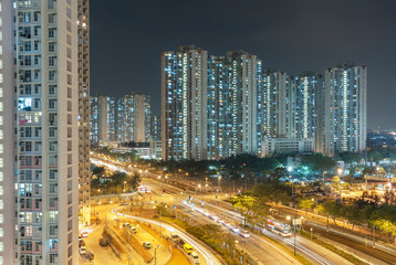 Fototapeta na wymiar Night scene of public estate in Hong Kong city