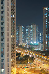 Fototapeta na wymiar Night scene of public estate in Hong Kong city
