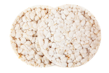 Grain crispbreads isolated on white background.  Puffed whole grain crispbread. Dieting Eating Concept.