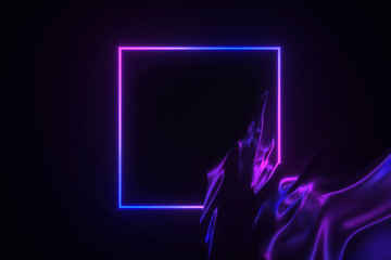 Neon glowing frame on flowing silk background 3d illustration