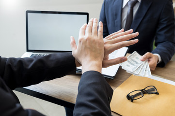 anti bribery and corruption concepts, Businessman refusing or rejecting the money to take bribe...