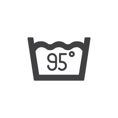 Water temperature 95 degree vector icon. filled flat sign for mobile concept and web design. Wash machine sign glyph icon. Laundry symbol, logo illustration. Pixel perfect vector graphics
