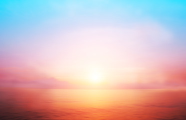 Sunrise horizon cool sea background on horizon tropical sandy beach; relaxing outdoors vacation