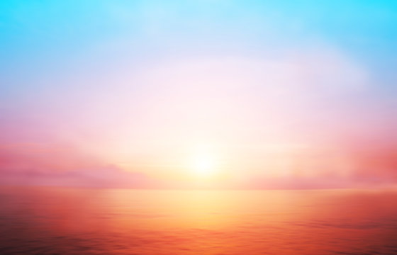 Sunrise horizon cool sea background on horizon tropical sandy beach; relaxing outdoors vacation