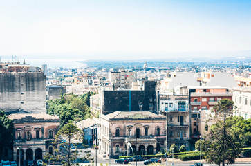 Fototapeta na wymiar Catania rooftops, aerial cityscape, travel to Sicily, Italy.