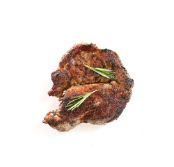 grilled steak on a white background. top view