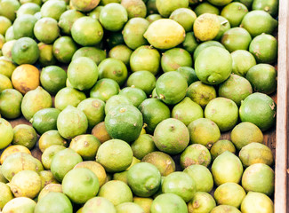 Green ripe limes in the fruit market of Catania, Sicily, Italy.