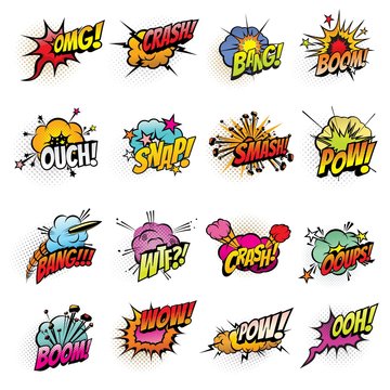 Comics bubbles with speech and sound effect clouds