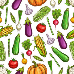 Vegetables and beans seamless pattern background