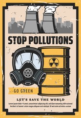 Toxic waste, plant chimneys, mask. Stop pollution