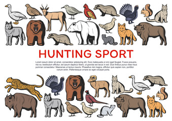 Wild forest animals and birds. Hunting sport