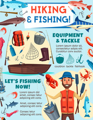 Fisherman with fish, fishing and tourism equipment