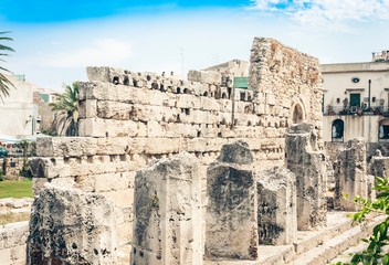 Travel to Italy - Ruins of temple of Apollo in Ortygia (Ortigia) Island, Syracuse (Siracusa), Sicily.