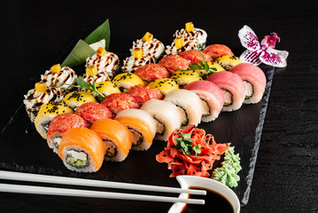 sushi set on the black background