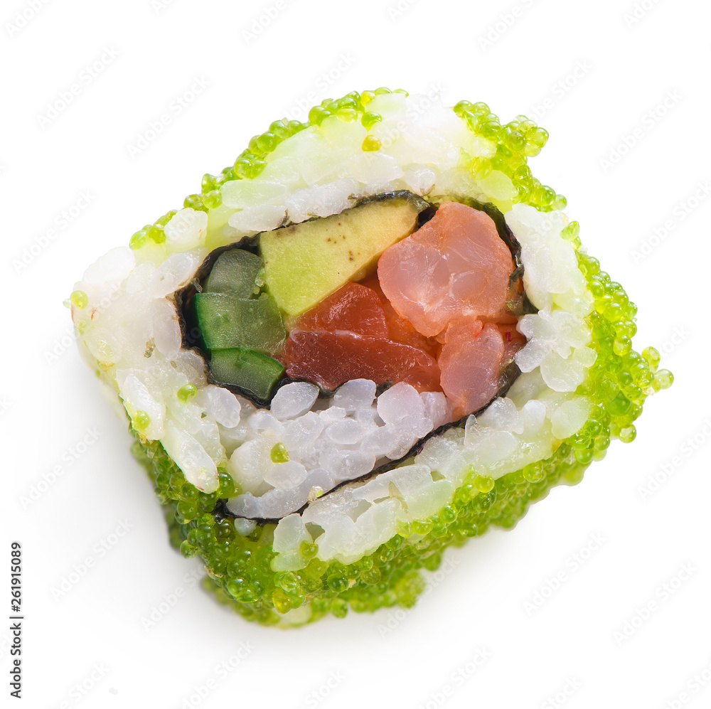 Wall mural Sushi rolls japanese food isolated on white background.