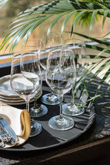 wine flutes on the tray