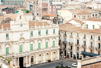 Fototapeta na wymiar Catania aerial cityscape, traditional architecture of Sicily, Southern Italy.