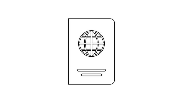 Grey Passport with biometric data line icon on white background. Identification Document. 4K Video motion graphic animation