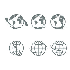 World icons set. Earth globe map for internet or commerce tourism