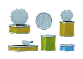 Various tin cans isolated on white background