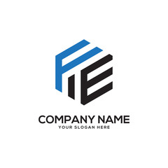 fe initial logo name, hexagon vector letter design