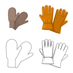 Vector design of glove and winter icon. Set of glove and equipment stock symbol for web.