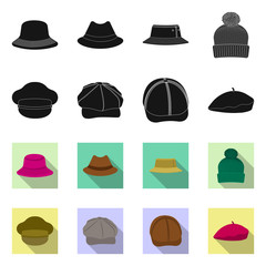 Vector illustration of headgear and cap logo. Set of headgear and accessory vector icon for stock.
