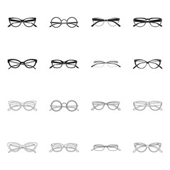 Vector design of glasses and frame logo. Collection of glasses and accessory stock vector illustration.