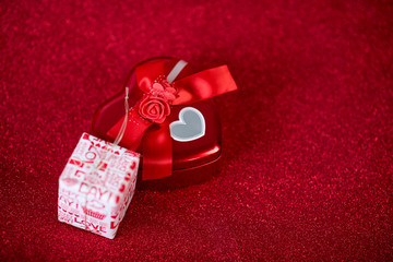 Red background image and gift box Valentine's Day concept