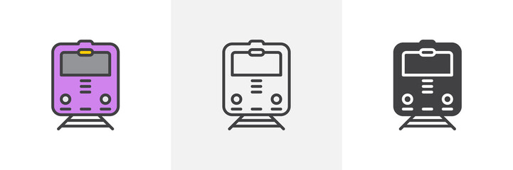 Train, railway icon. Line, glyph and filled outline colorful version, train subway, metro outline and filled vector sign. Symbol, logo illustration. Different style icons set. Vector graphics
