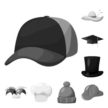 Isolated object of hat and helmet logo. Collection of hat and profession stock vector illustration.