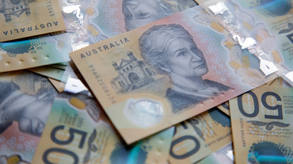 Australian fifty dollar banknote. The new 2019 issue bill is designed to deter counterfeiting, the note is polymer and water resistant with a clear holographic strip. 
