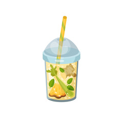 Cocktail with ginger, anance, celery, mint in glass.