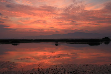 福島潟の朝焼け