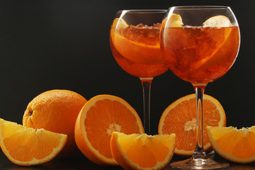 Glasses with aperol spritz cocktail