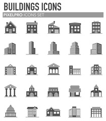 Buildings icons set on white background for graphic and web design. Simple vector sign. Internet concept symbol for website button or mobile app.