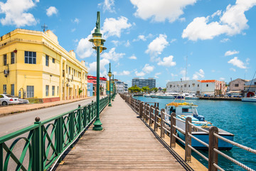 Promenade at marina of Bridgetown, Barbados. - obrazy, fototapety, plakaty