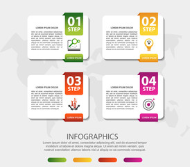 Modern 3D vector illustration. Infographic template with four elements, figures, rectangles, icons. Designed for business, presentations, web design, applications, interfaces, diagrams with 4 steps