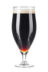 Single glass of beer close up isolated on white background