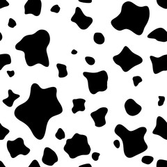 Cow spots pattern. Black and white. Animal print, cow skin texture. Seamless vector background.