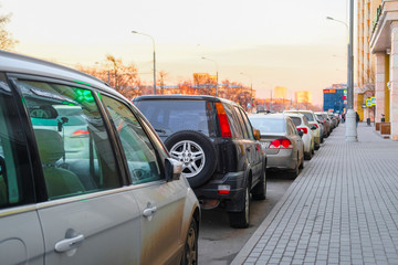 Moscow, Russia - April, 5, 2019: Moscow car's parking