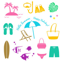 Tropical summer vacation icon set