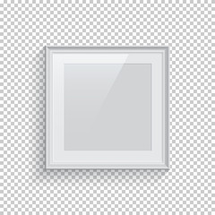 Square white picture or photo frame isolated on transparent background. Vector design element.