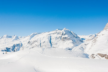 Fototapeta na wymiar Riederalp, Fusshörner, Beichgletscher, Alpen, Wallis, Winter, Wintersport, Schweiz