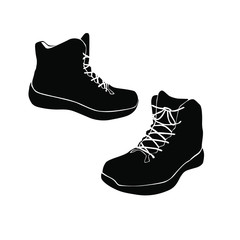 Symbol silhouette of men's shoes, travel shoes, tourist boot,  black color,  isolated on white background