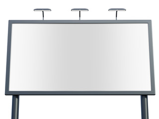 Obraz premium 3D rendering of blank billboard (empty advertisement) with city background. Empty mockup template