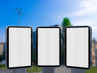 3D rendering of blank billboard (empty advertisement) with city background. Empty mockup template